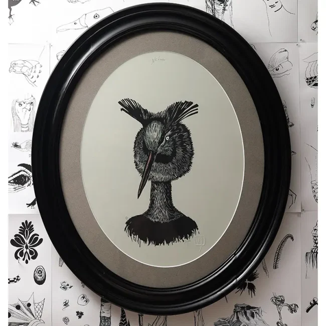 gravure nature sculpture exposition exhibition art contemporain France bretagne lorient estampe xylographie installation étrange mystère curieux cabinet wunderkammer beauty déco art décoration cadre ancien Napoléon III contemporary artist artiste lorient woodcut gravure bois prints print