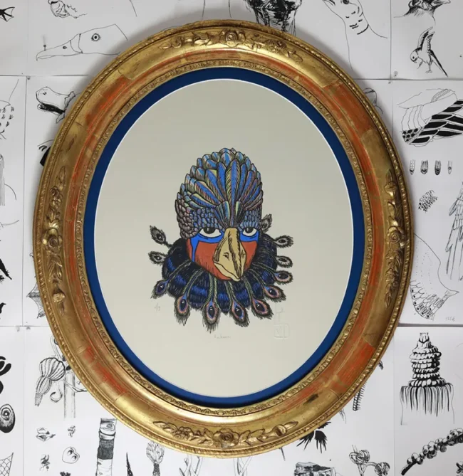 gravure nature sculpture exposition exhibition art contemporain France bretagne lorient estampe xylographie installation étrange mystère curieux cabinet wunderkammer beauty déco art décoration cadre ancien Napoléon III contemporary artist artiste lorient woodcut gravure bois prints print