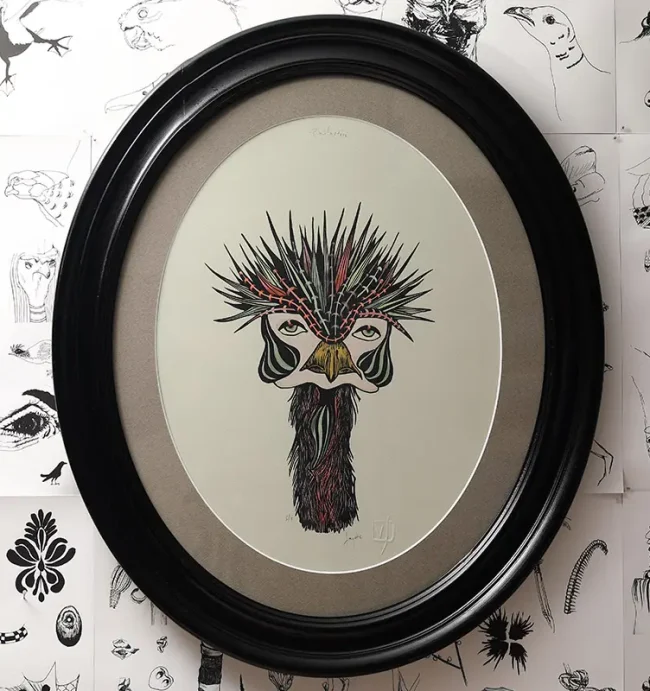 gravure nature sculpture exposition exhibition art contemporain France bretagne lorient estampe xylographie installation étrange mystère curieux cabinet wunderkammer beauty déco art décoration cadre ancien Napoléon III contemporary artist artiste lorient woodcut gravure bois prints print