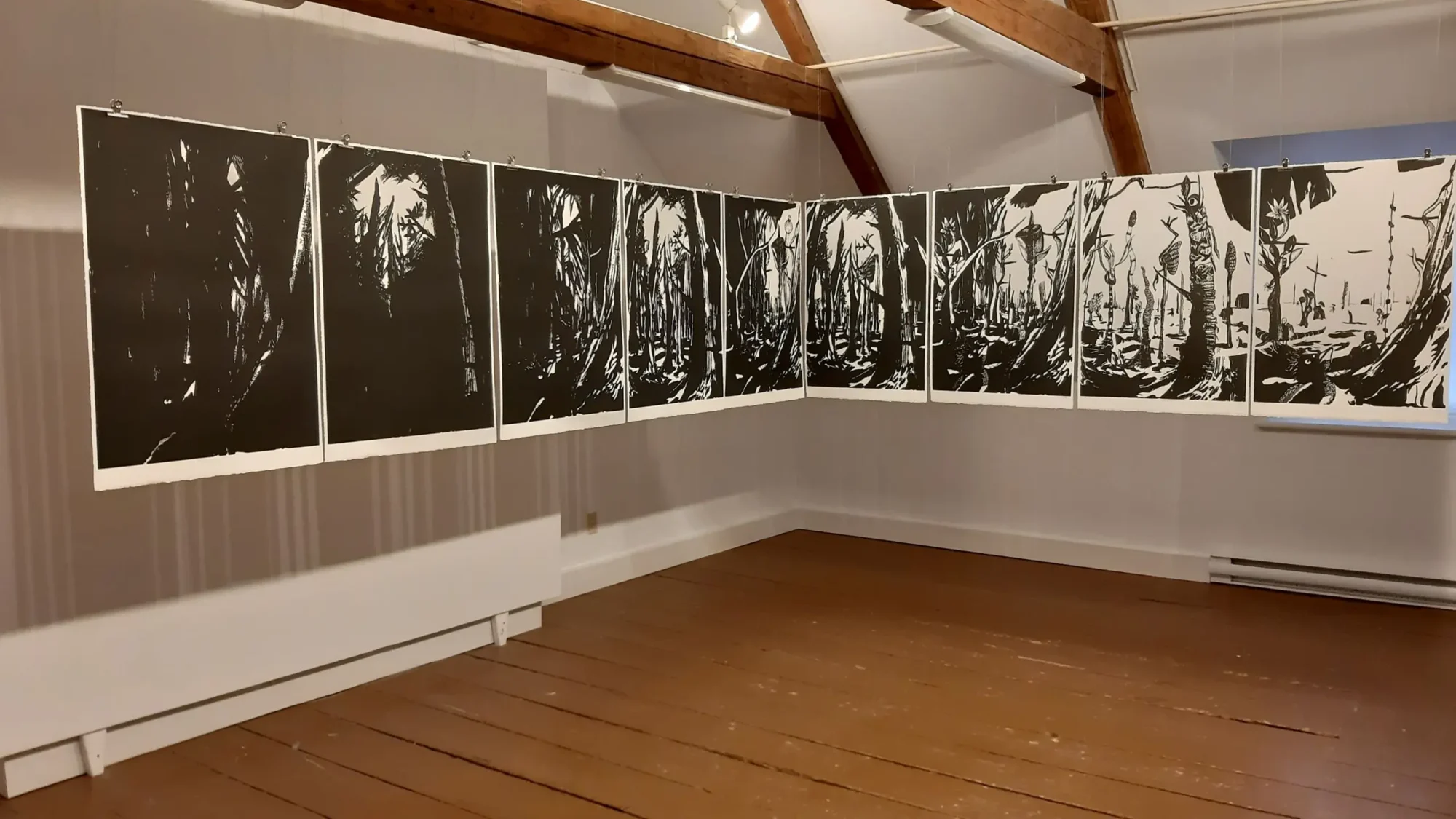 Forêt gravure nature forest sculpture exposition exhibition art contemporain France bretagne lorient estampe xylographie installation contemporary artist artiste making of work in progress